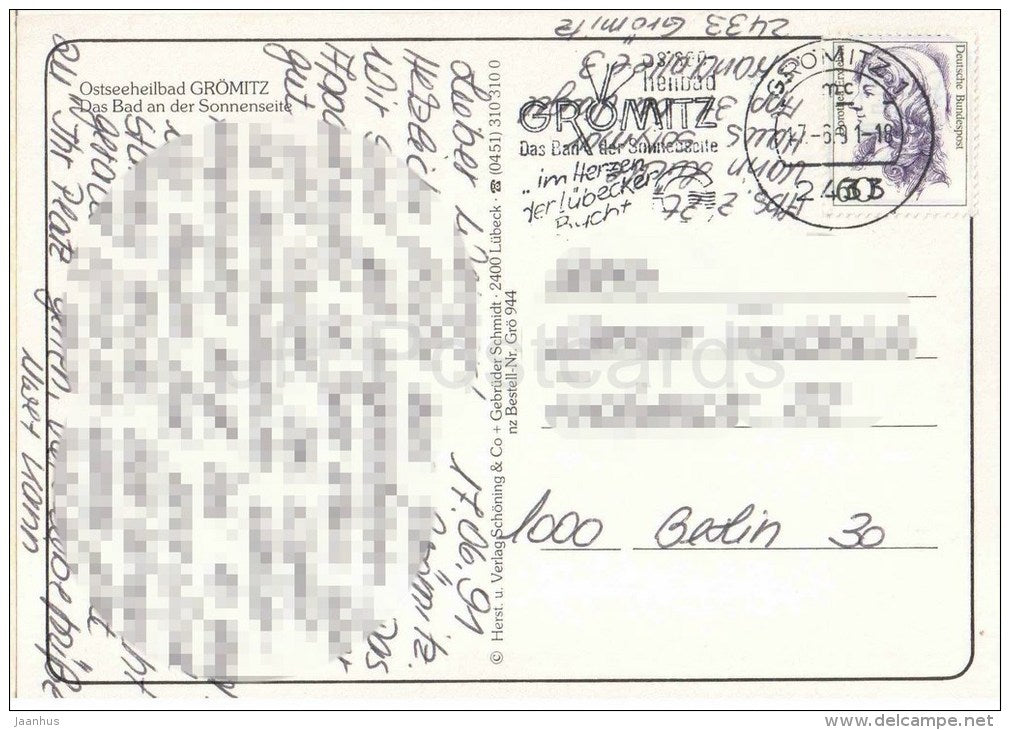 Ostseeheilbad Grömitz - Das Bad an der Sonnenseite - strand - beach - Germany - 1991 gelaufen - JH Postcards