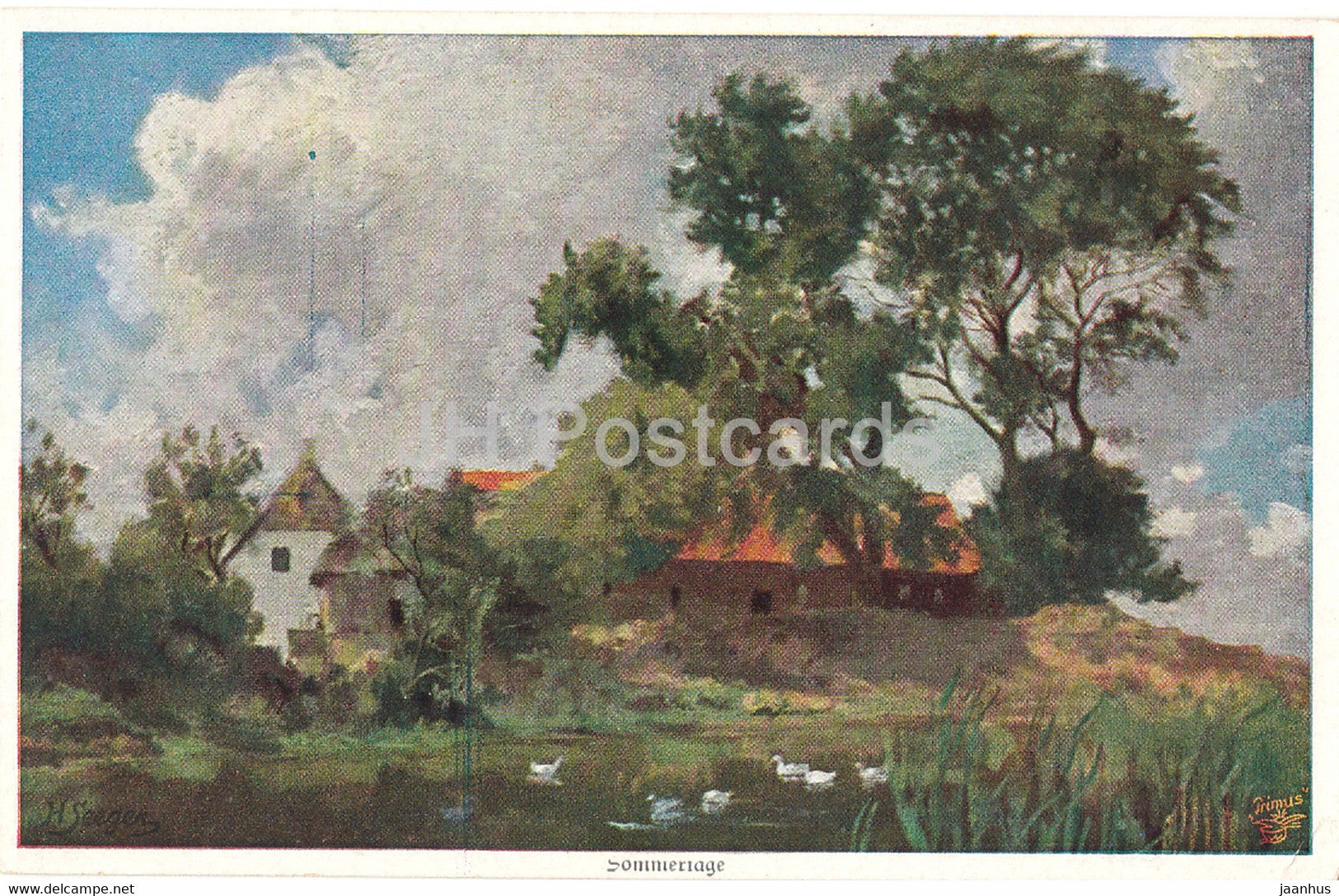 painting by Hermann Seeger - Sommertage - cow - animals - Primus - 2 1174 - German art - old postcard - Germany - unused - JH Postcards