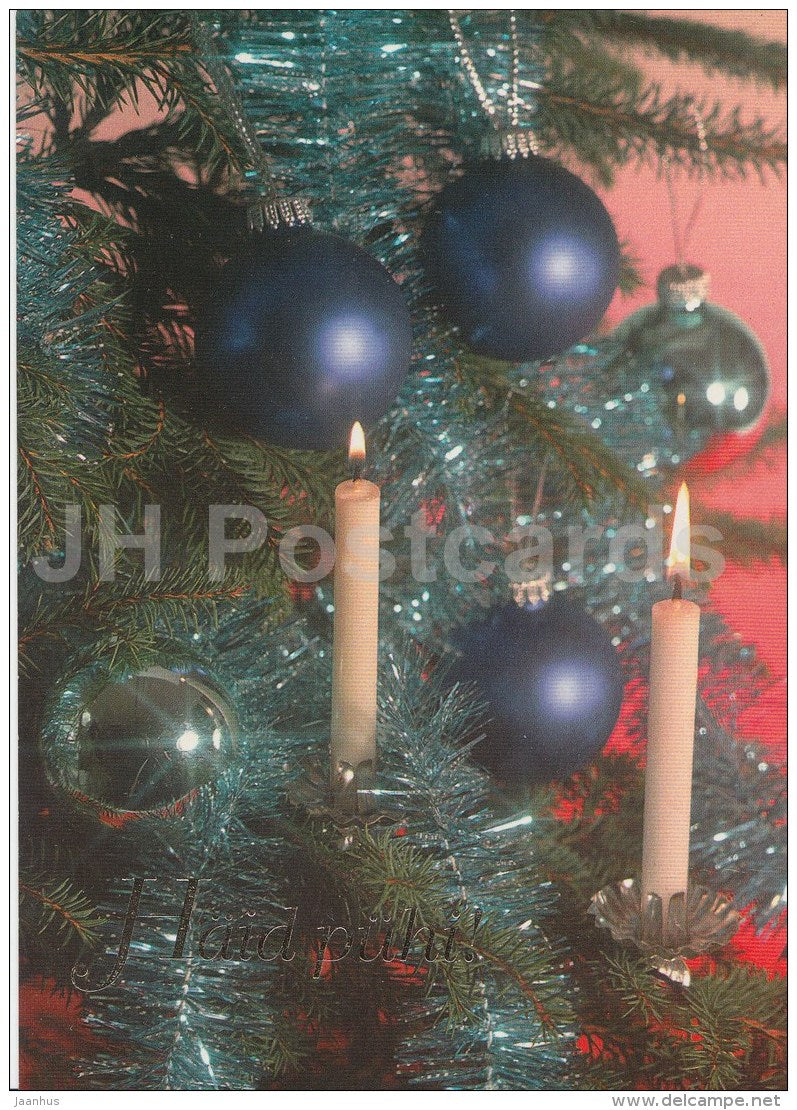 Christmas Greeting Card - candles - decorations - Estonia - used in 1990s - JH Postcards