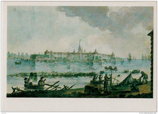art by Balthazar de la Traverse - View of the Schlisselburg fortress, 1784 - 1986 - Russia USSR - unused - JH Postcards