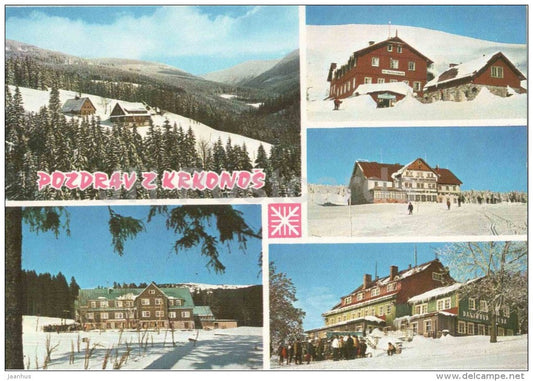 Krkonose - Jeleni boudy - Medvedi bouda - Martinova bouda - Moravska hut - Davidova - Czechoslovakia - Czech - used - JH Postcards