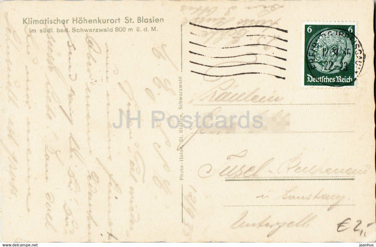 Klimatischer Hohenkurort St Blasien - carte postale ancienne - 1935 - Allemagne - utilisé