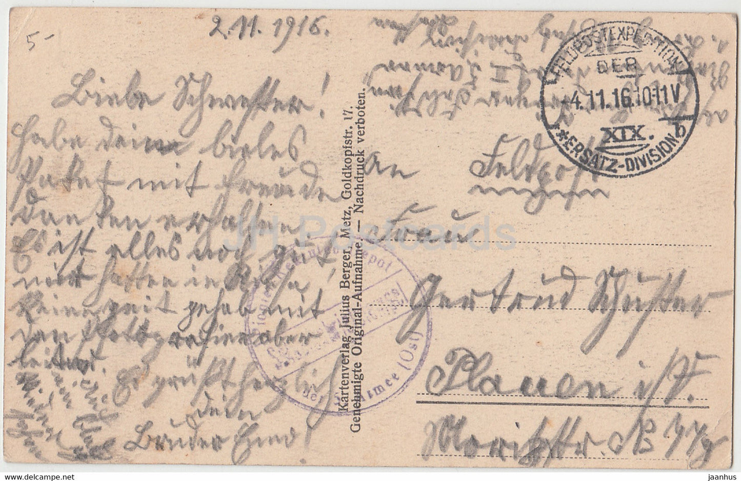 Amelsee - Feldpost - alte Postkarte - 1916 - Frankreich - gebraucht