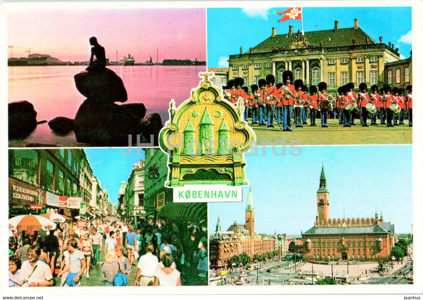 Copenhagen - Little Mermaid - Town Hall - street - Guard - multiview - Denmark - unused - JH Postcards