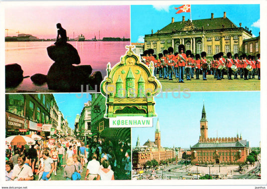 Copenhagen - Little Mermaid - Town Hall - street - Guard - multiview - Denmark - unused - JH Postcards