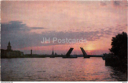 Leningrad - St. Petersburg - a white night on the Neva - bridge - 1974 - Russia USSR - unused - JH Postcards