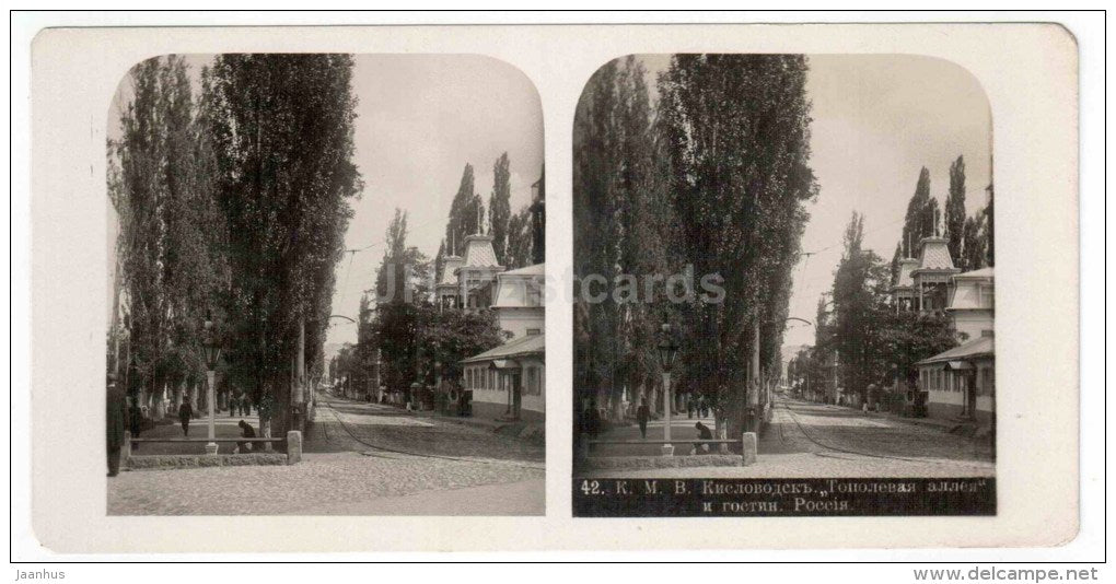 Poplar Alley - Hotel Russia - Kislovodsk - Caucasus - Russia - Russie - stereo photo - stereoscopique - old photo - JH Postcards