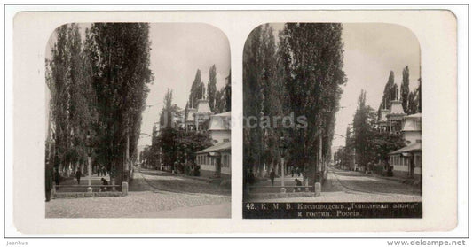 Poplar Alley - Hotel Russia - Kislovodsk - Caucasus - Russia - Russie - stereo photo - stereoscopique - old photo - JH Postcards