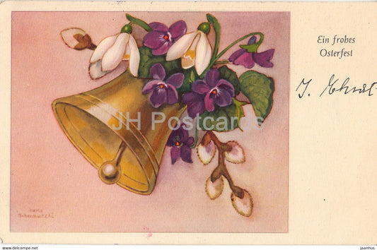 Easter Greeting Card - Ein Frohes Osterfest - bell - flowers - 825 - old postcard - 1951 - Germany - used - JH Postcards