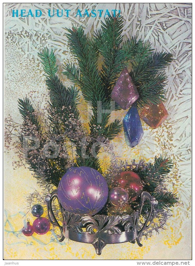 New Year Greeting card - decorations - 1991 - Estonia USSR - used - JH Postcards