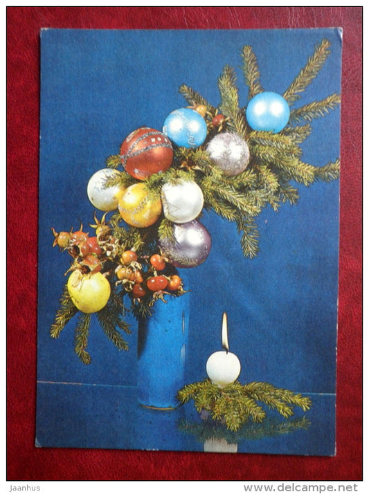 New Year Greeting card - decorations - 1983 - Estonia USSR - used - JH Postcards