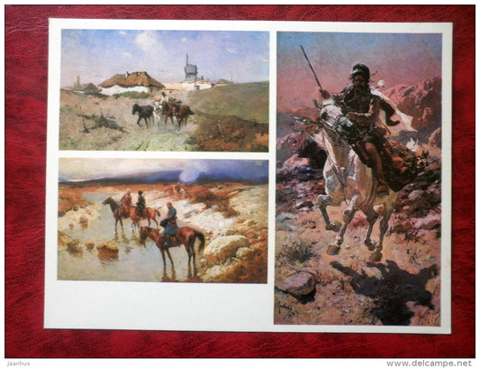 Battle of Borodino - maxi card - horses - soldiers - painting by F. Rubo - 1980 - Russia USSR - unused - JH Postcards