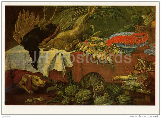 painting by Frans Snyders - Still Life with Dead Game and Lobster - hare - Flemish art - Russia USSR - 1988 - unused - JH Postcards