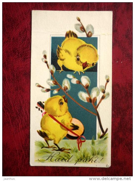 Easter card - chicken - mini card - Estonia - 1920s-1930s - used - JH Postcards