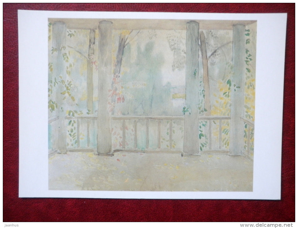 painting by Victor Borisov-Musatov , Balcony at Fall , 1905 - russian art - unused - JH Postcards
