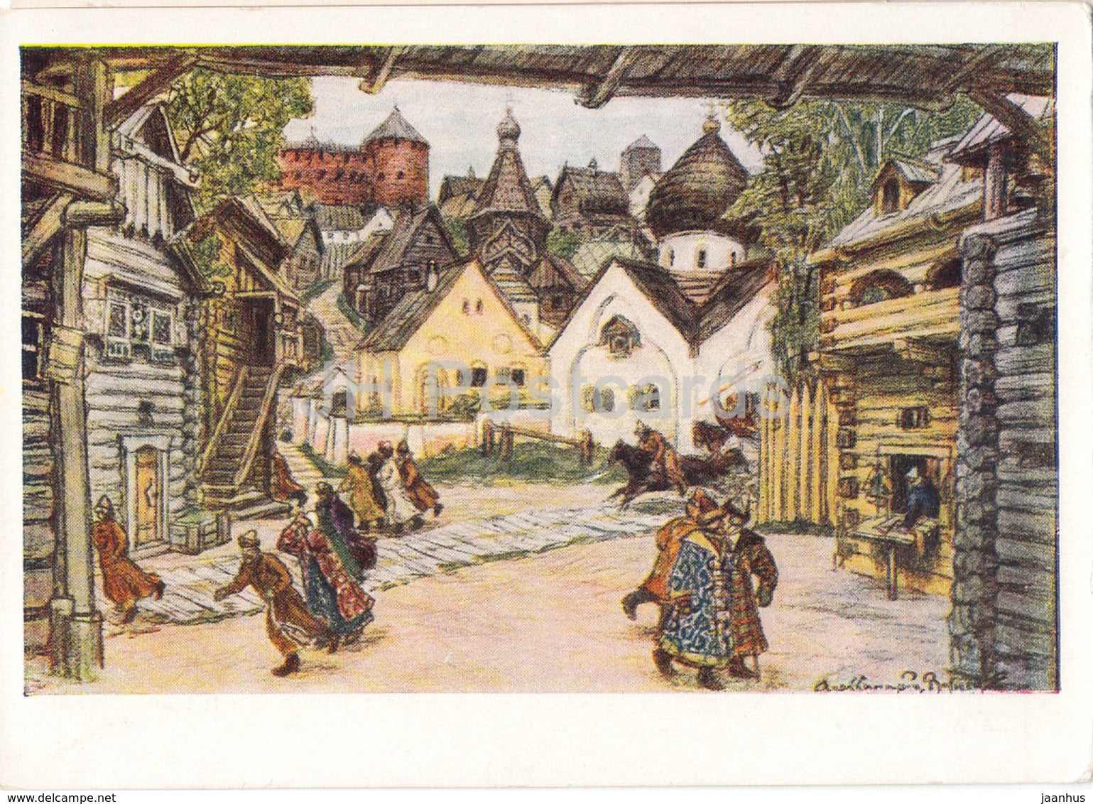 painting by A. Vasnetsov - a sketch of scenery to Chaikovsky Opera Oprichnik - Russian art - 1963 - Russia USSR - unused - JH Postcards