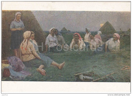 painting by A. Malishevsky - The Song - russian women singing - russian art - unused - JH Postcards