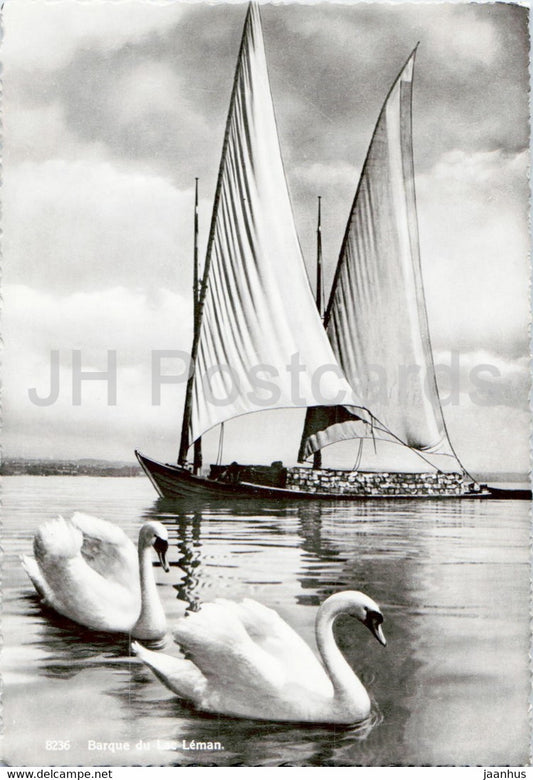 Barque du Lac Leman - birds - sailing boat - 8236 - old postcard - 1939 - Switzerland - used - JH Postcards