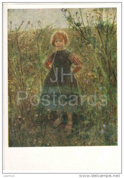 painting by Fritz von Uhde - Princess of Fields , 1869 - girl - german art - unused - JH Postcards