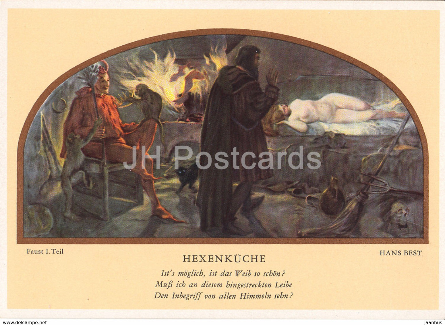 painting by Prof Molitor - Ostermorgen - Faust - Leipzig - Auerbachs Keller - German art - Germany DDR - unused - JH Postcards