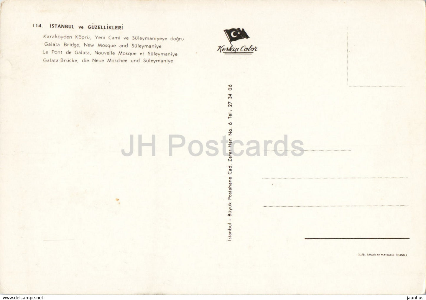 Istanbul - Galata Bridge - New Mosque - and Suleymaniye - ship - Keskin - Turkey - unused