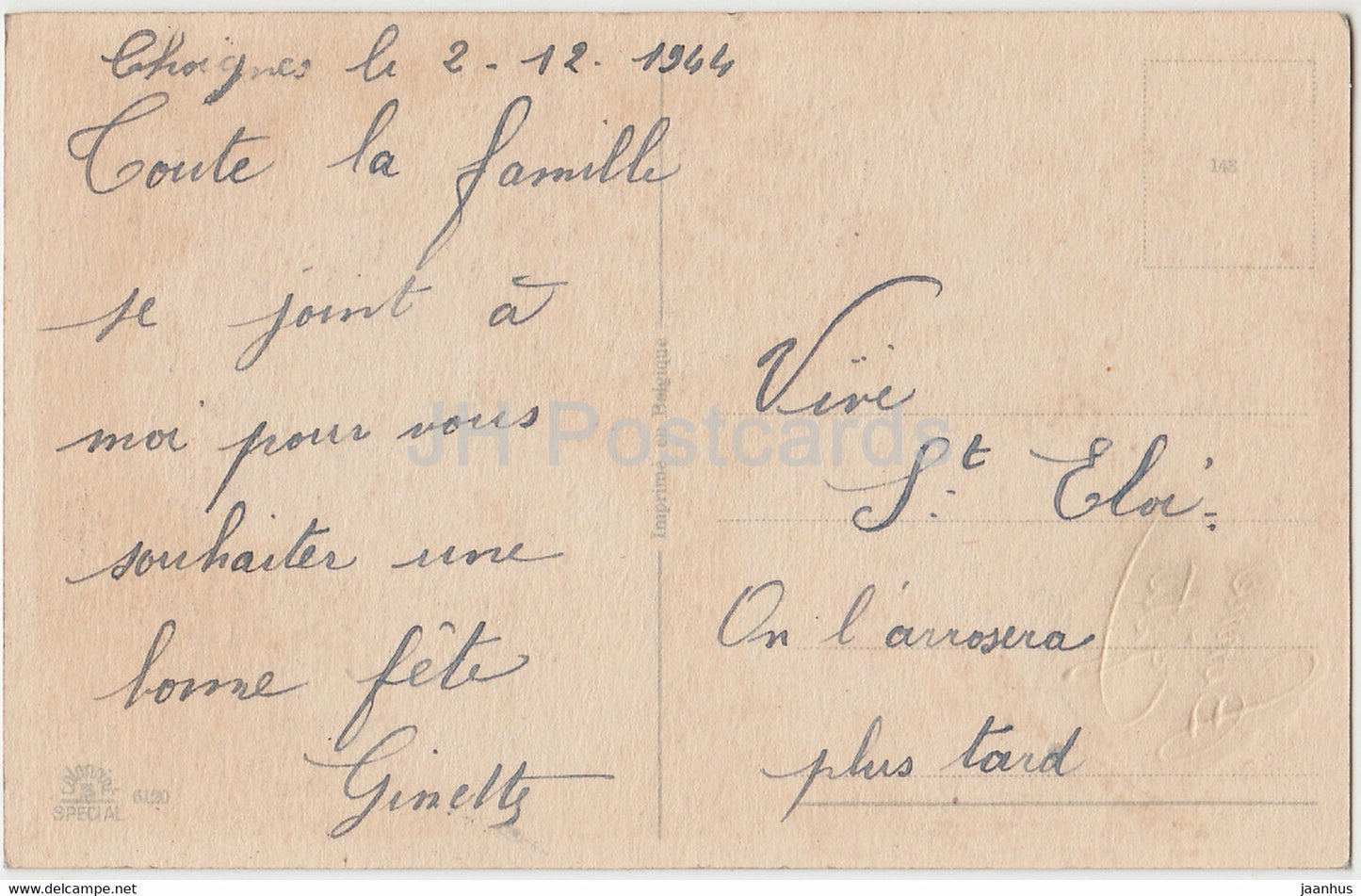 Geburtstagsgrußkarte – Bonne Fete – Blumen – Dahlie – Illustration – alte Postkarte – 1944 – Frankreich – gebraucht