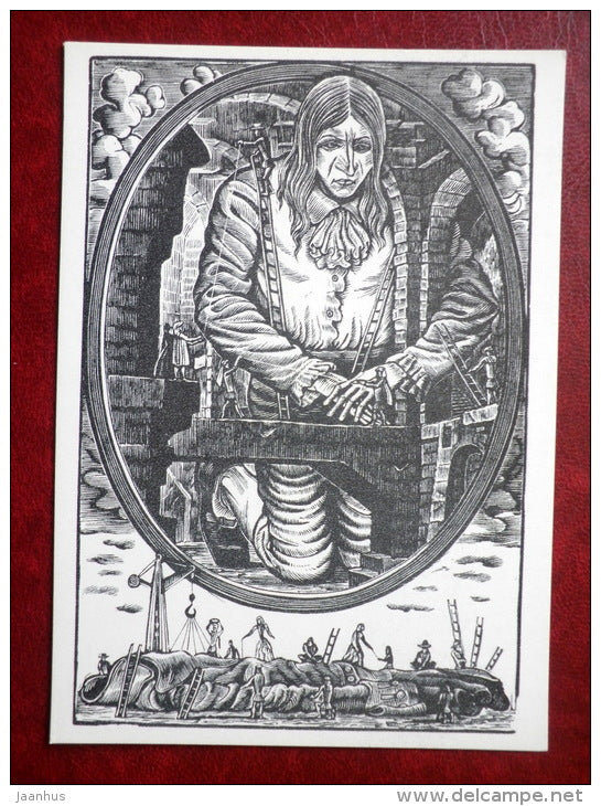tailors - Gulliver's Travels by Jonathan Swift - book - engravings by S. Harlamov - Russia USSR - 1976 - unused - JH Postcards