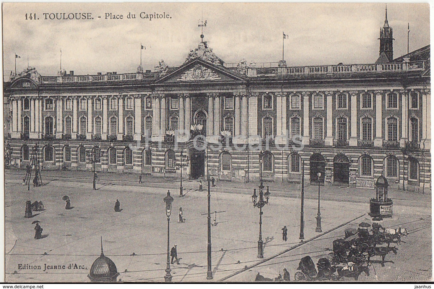 Toulouse - Place du Capitole - square - horse carriage - 141 - 1913 - old postcard - France - used - JH Postcards