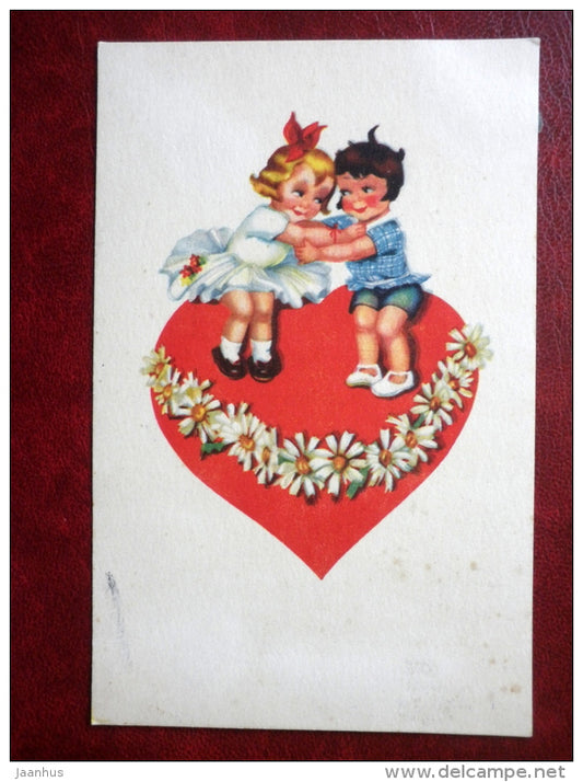 Greeting Card - boy and girl - couple - IL - circulated in 1957 - Estonia - used - JH Postcards