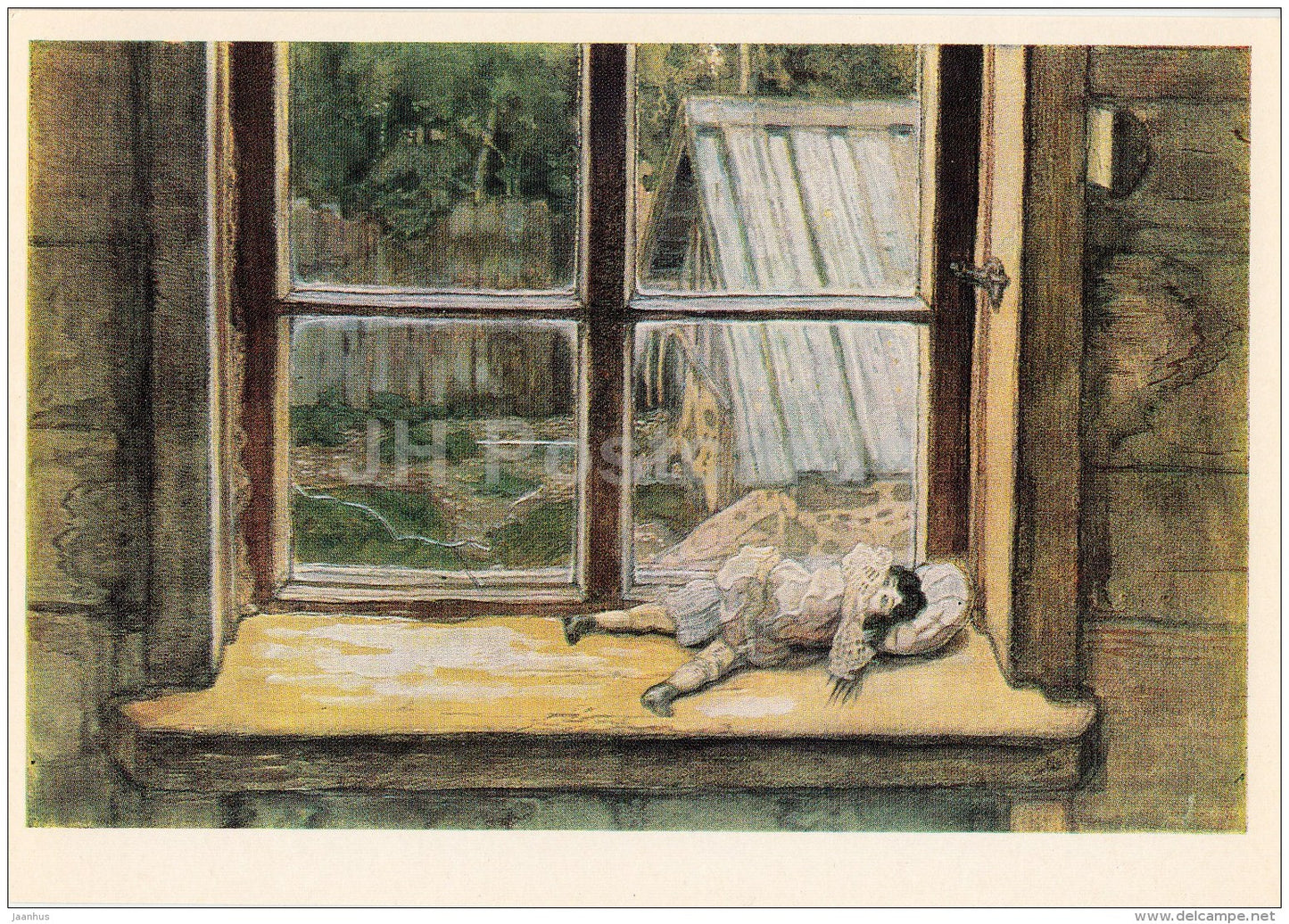 painting by M. Dobuzhinsky - The Doll , 1905 - window - Russian art - 1980 - Russia USSR - unused - JH Postcards