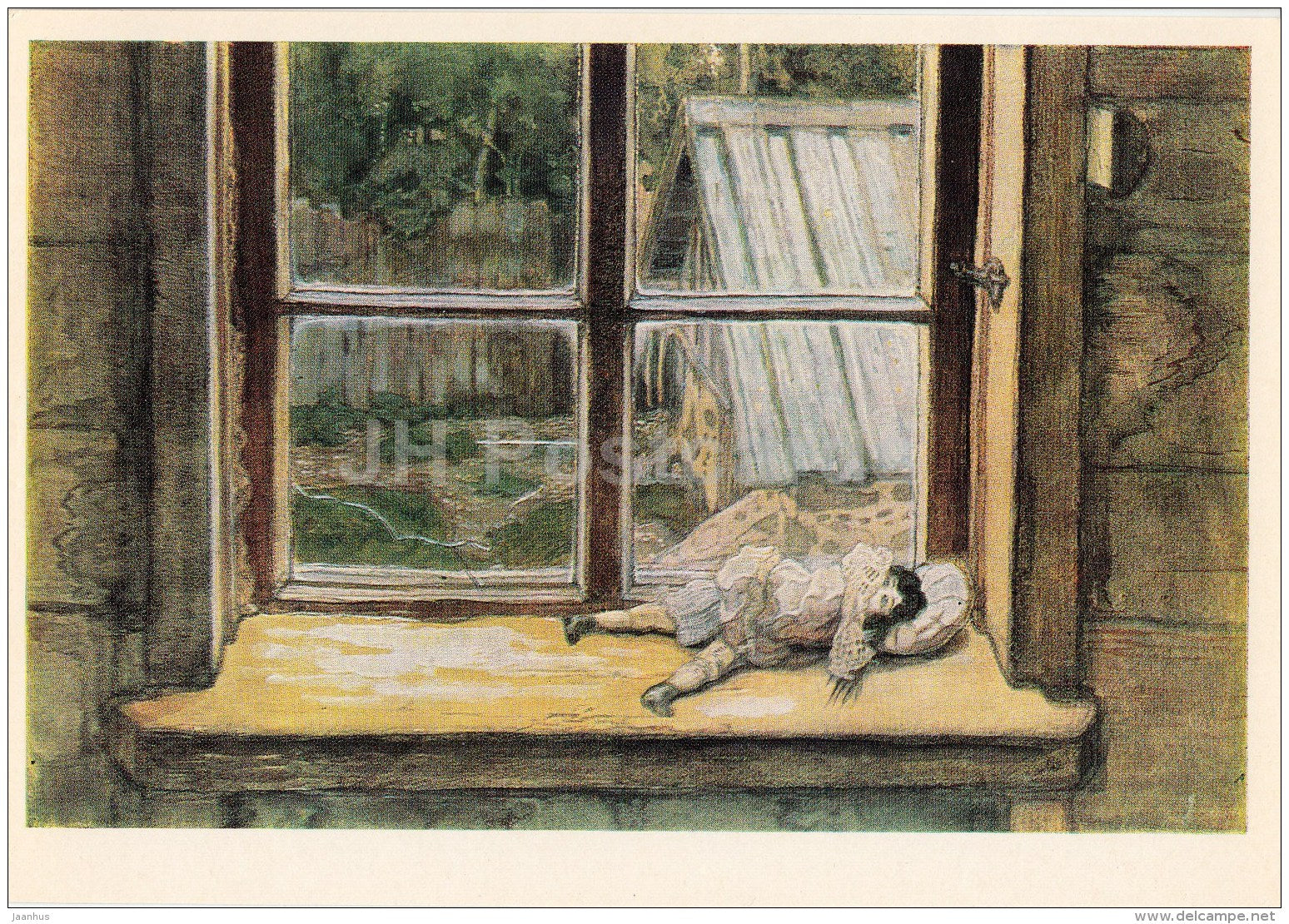 painting by M. Dobuzhinsky - The Doll , 1905 - window - Russian art - 1980 - Russia USSR - unused - JH Postcards