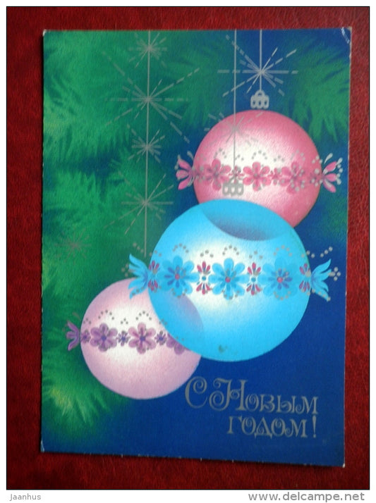 New Year greeting card - by T. Semyonova - decorations - 1987 - Russia USSR - unused - JH Postcards