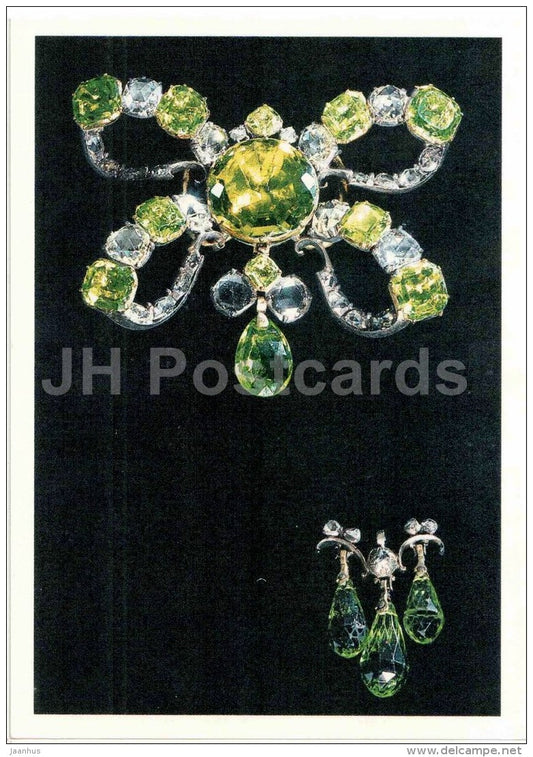 Brooch and Pendant , XVIII century - gold - silver - chrysolite - Diamond Fund - Moscow - 1991 - Russia USSR - unused - JH Postcards