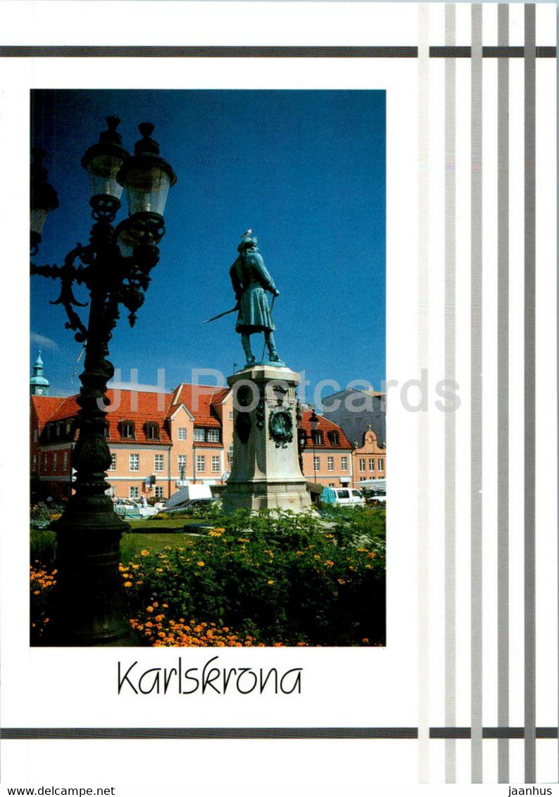 Karlskrona - Stortorget med Karl XI staty - monument - 222 - Sweden - unused - JH Postcards