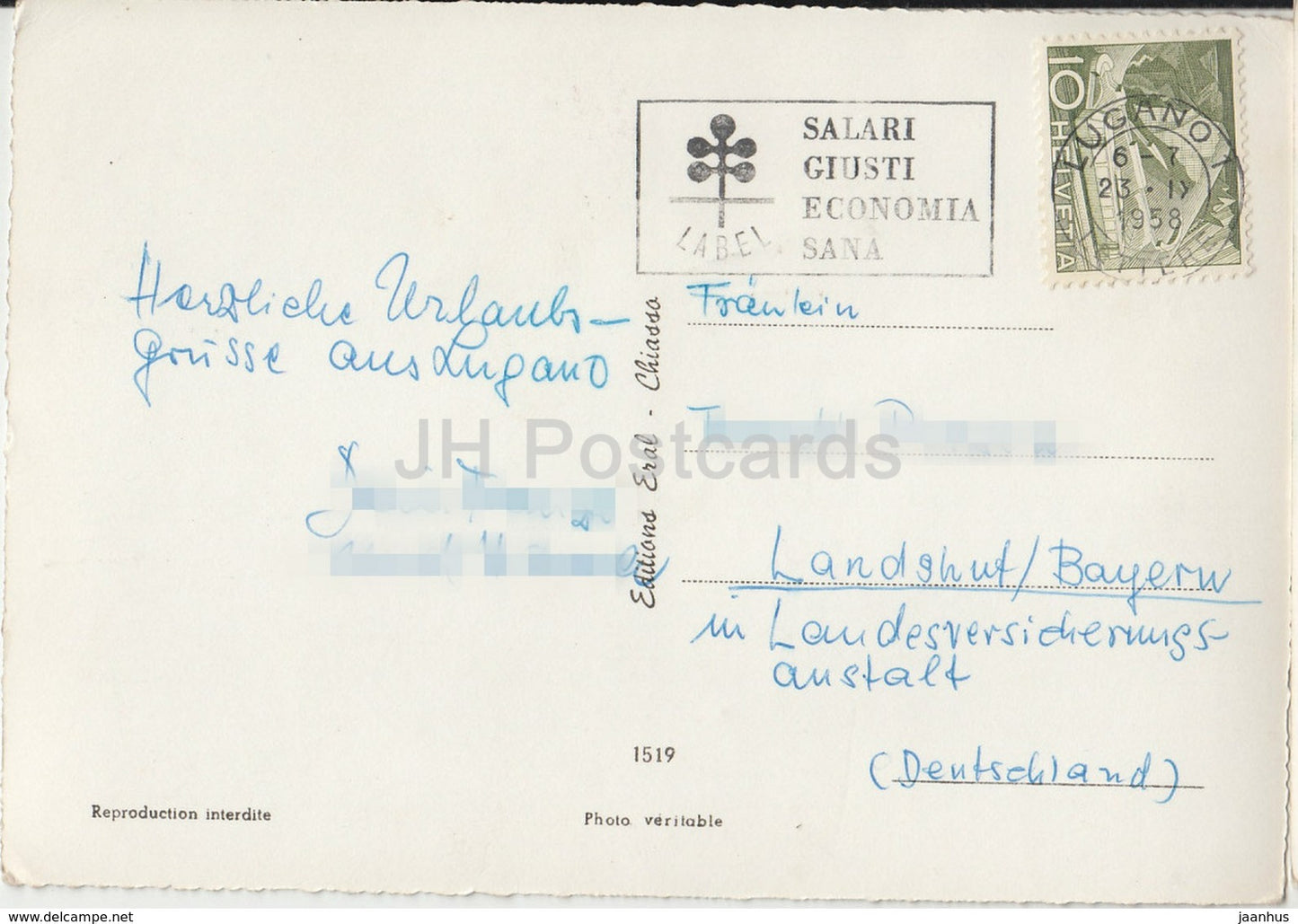 Lago di Lugano - lake - 1519 - Switzerland - old postcard - 1958 - used
