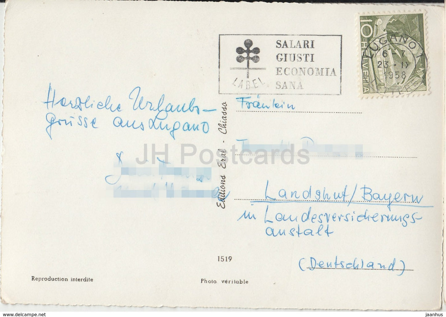 Lago di Lugano - See - 1519 - Schweiz - alte Postkarte - 1958 - gebraucht