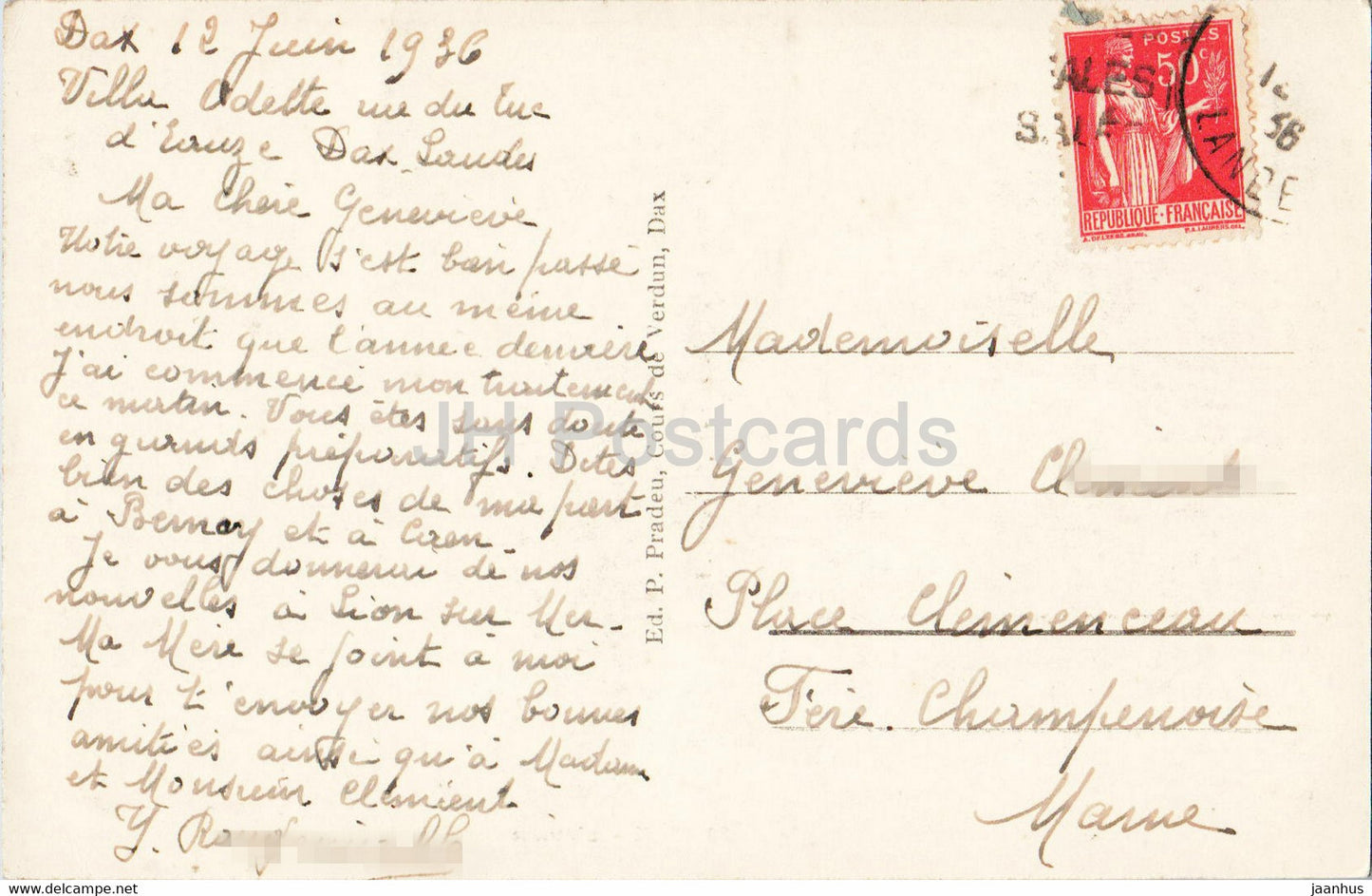 Dax - L'Atrium - 38 - alte Postkarte - 1936 - Frankreich - gebraucht