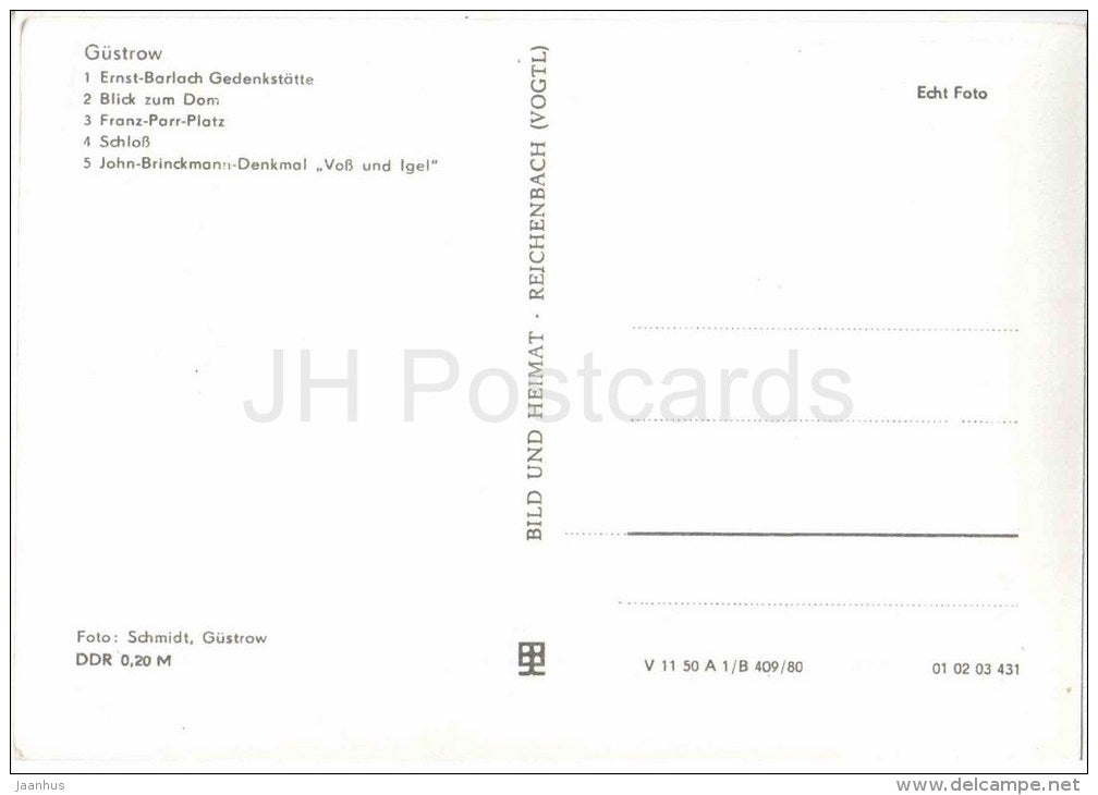 Ernst-Barlach Gedenkstätte - Blick zum Dom - Franz-Parr-Platz - Schloss - Güstrow - Germany - DDR - unused - JH Postcards
