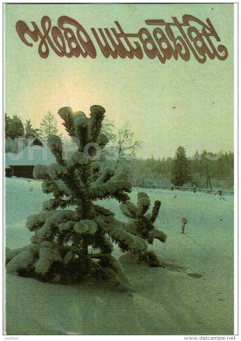 New Year Greeting Card - winter view - fir tree - 1987 - Estonia USSR - used - JH Postcards