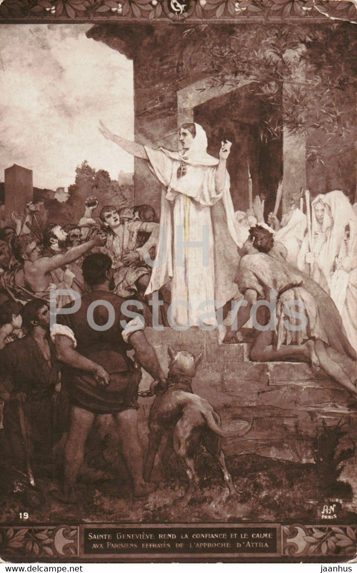Sainte Genevieve Rend la Confiance et le Calme - painting - french art - 19 - old postcard - France - unused - JH Postcards
