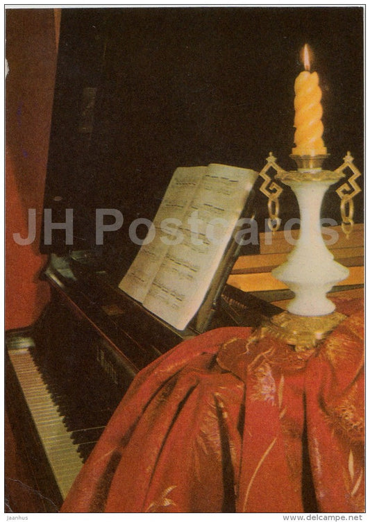 New Year Greeting Card - piano - candle - 1971 - Estonia USSR - used - JH Postcards