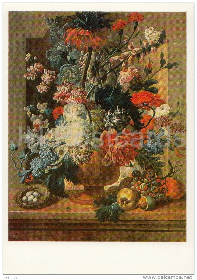 painting by Paul Theodor van Brussel - Flowers and Fruit - Dutch art - Russia USSR - 1988 - unused - JH Postcards