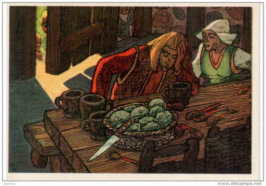 Tom Thumb - spoons - knife - Fairy Tale by Charles Perrault - 1976 - Russia USSR - unused - JH Postcards