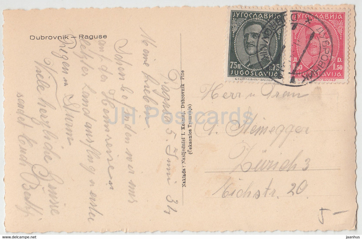 Dubrovnik - Raguse - carte postale ancienne - 1934 - Croatie - Yougoslavie - occasion