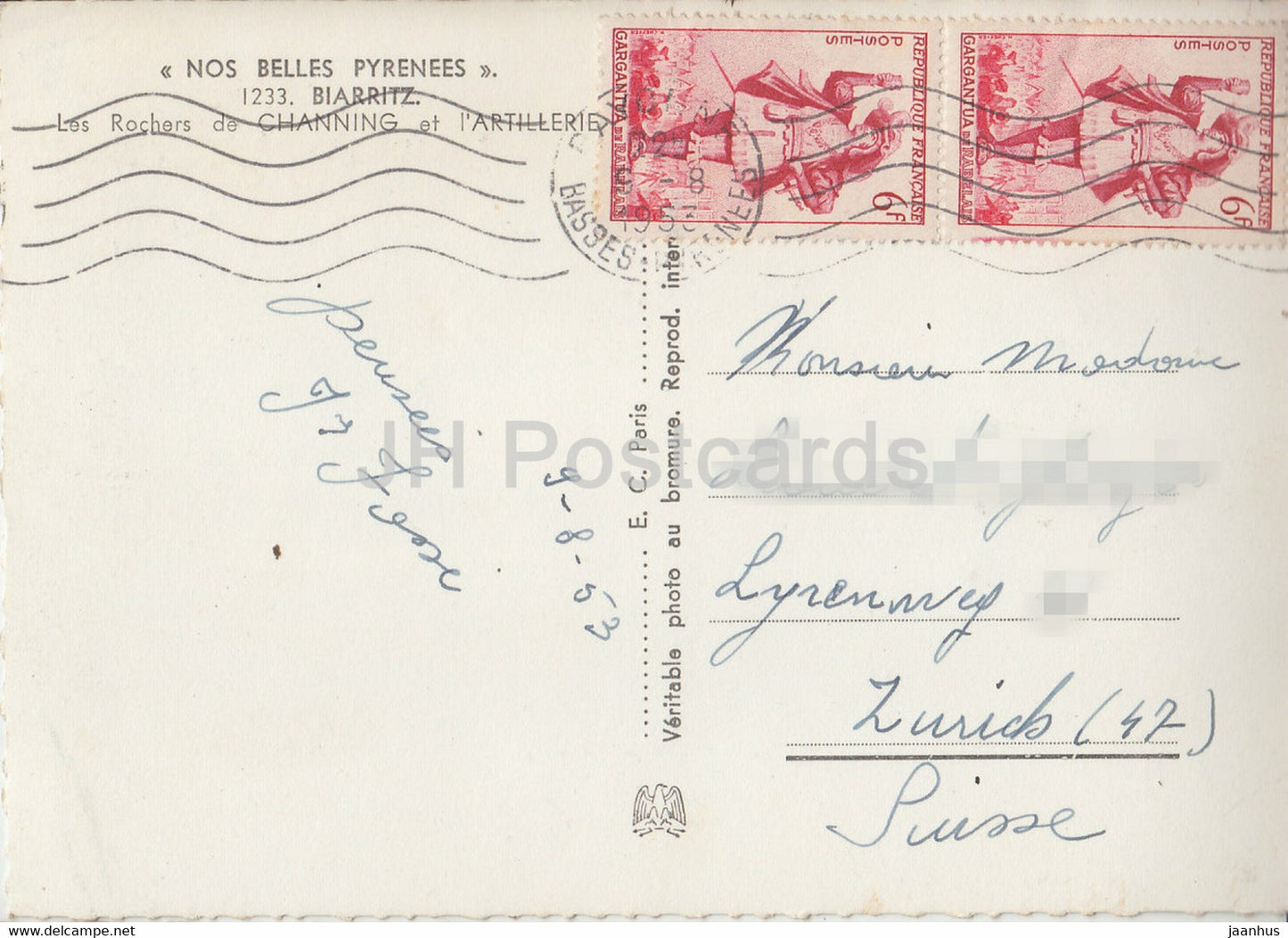 Nos Belles Pyrenees - Biarritz - Les Rochers de Channing et l'Artillerie - old postcard - 1953 - France - used