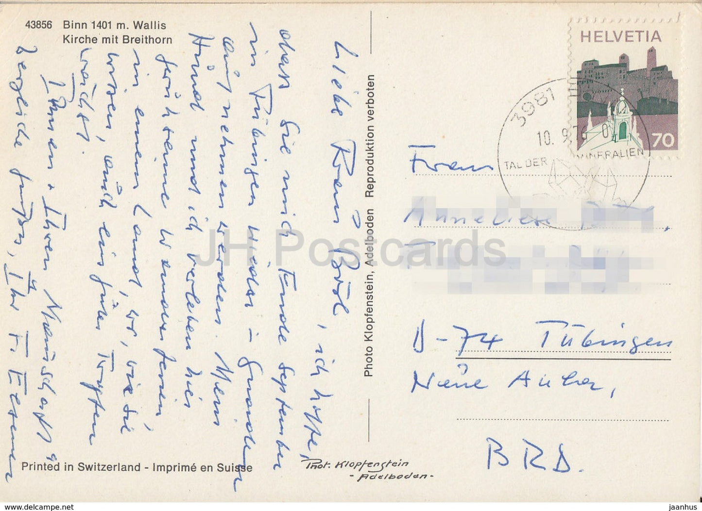 Binn 1401 m - Wallis - Kirche mit Breithorn - Kirche - 1976 - Schweiz - gebraucht