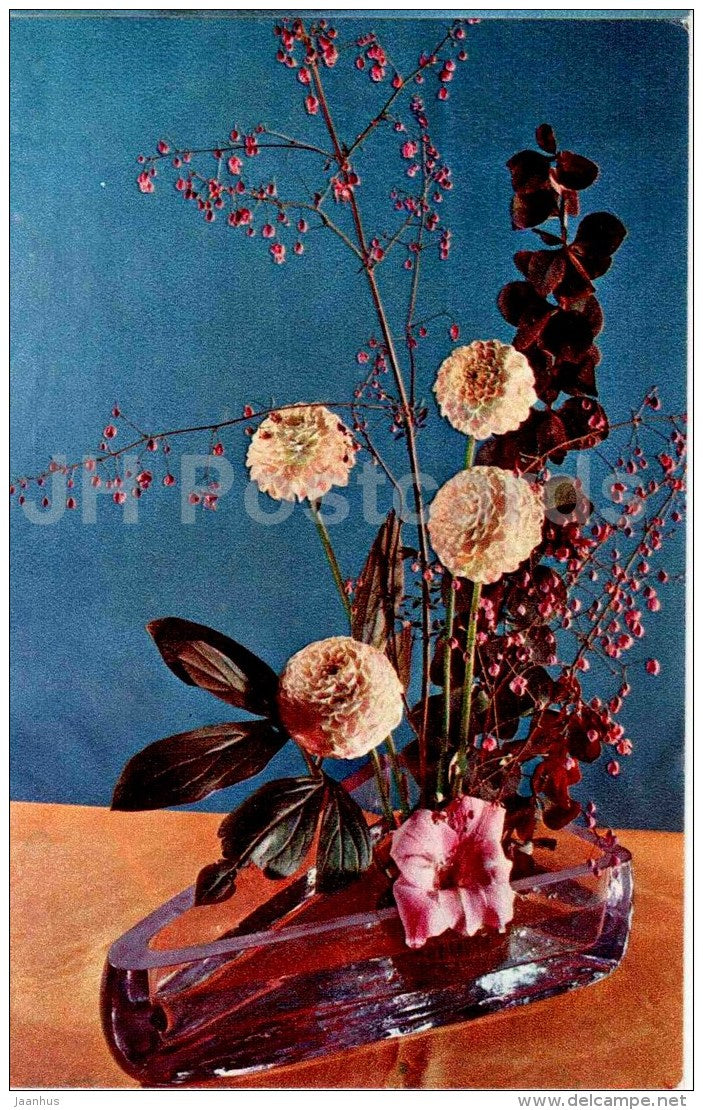 branches - flowers - ikebana - flower composition - Decorative Bouquets - 1969 - Russia USSR - unused - JH Postcards