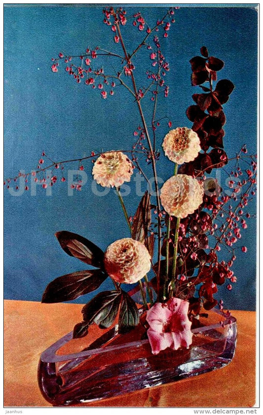 branches - flowers - ikebana - flower composition - Decorative Bouquets - 1969 - Russia USSR - unused - JH Postcards