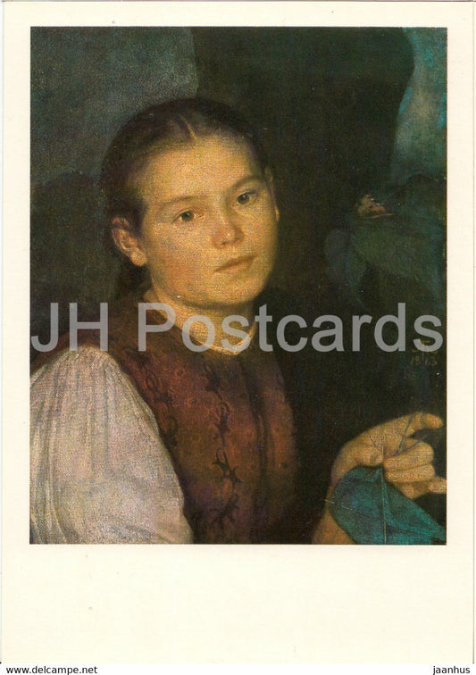 painting by Hans Thoma - Bildnis der Schwester Agathe - German art - DDR Germany - unused - JH Postcards
