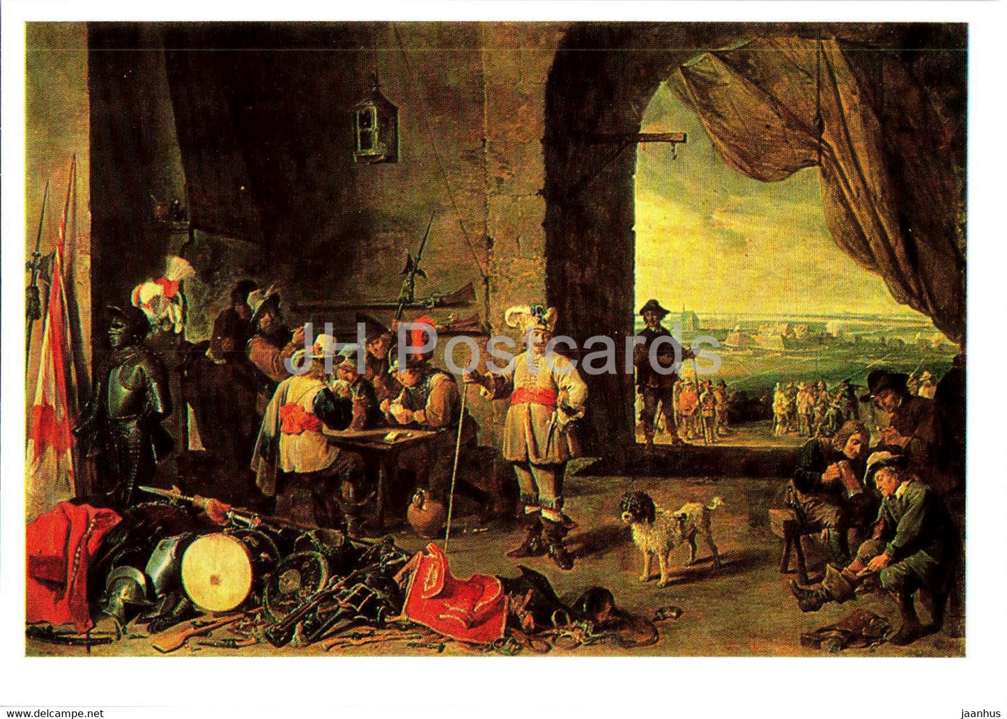 painting by David Teniers the Younger - Guard Room - dog - Flemish art - 1988 - Russia USSR - unused - JH Postcards